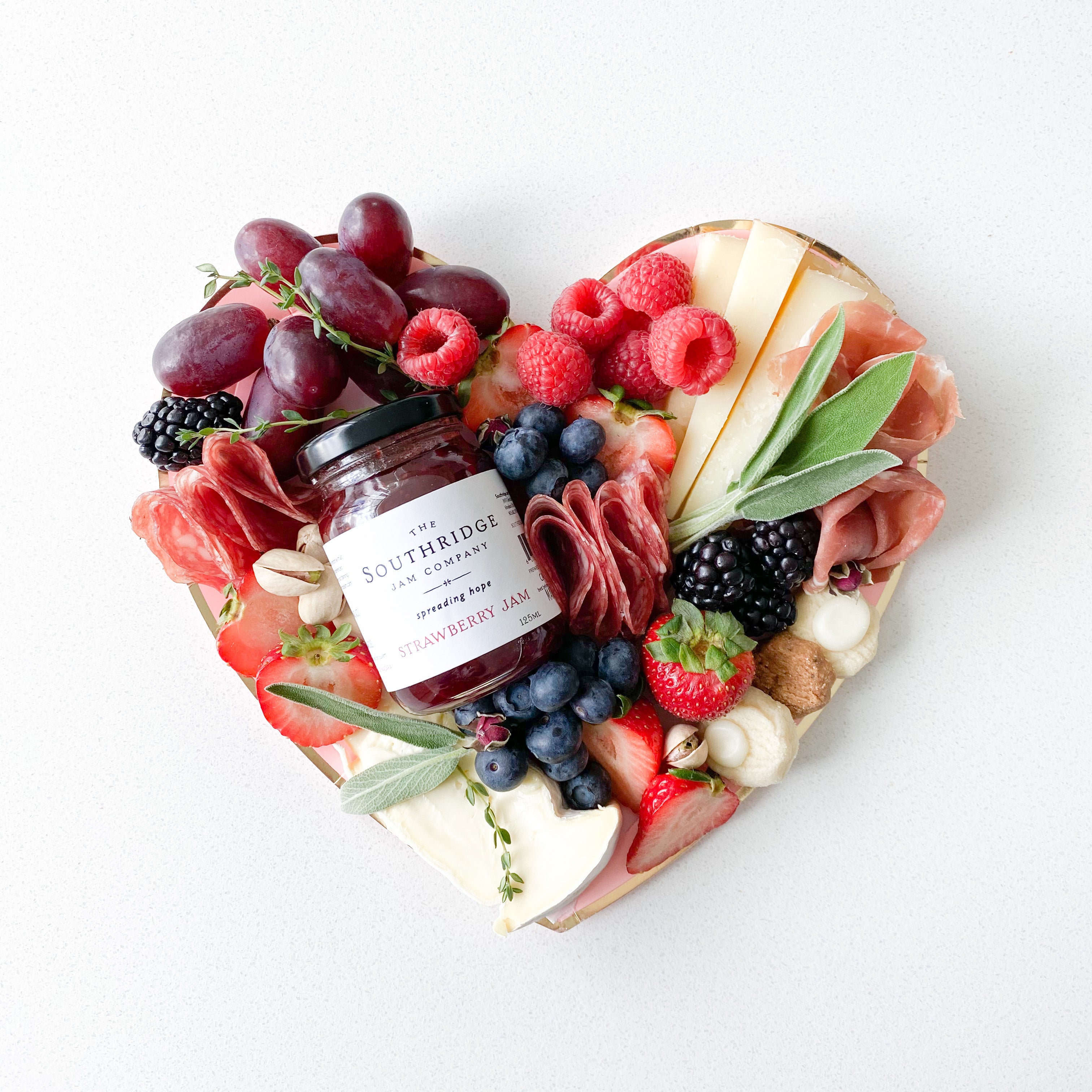 date night heart platter with jam